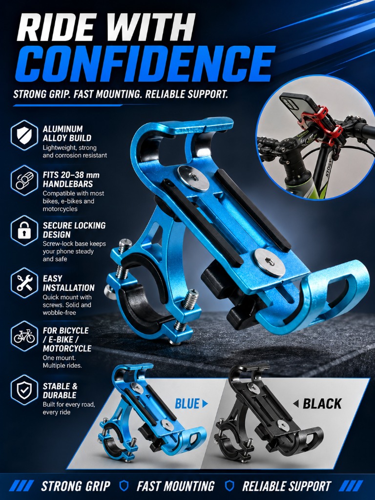 Cycling Gear Usa - 1pc Aluminum Alloy Phone Holder, 360°